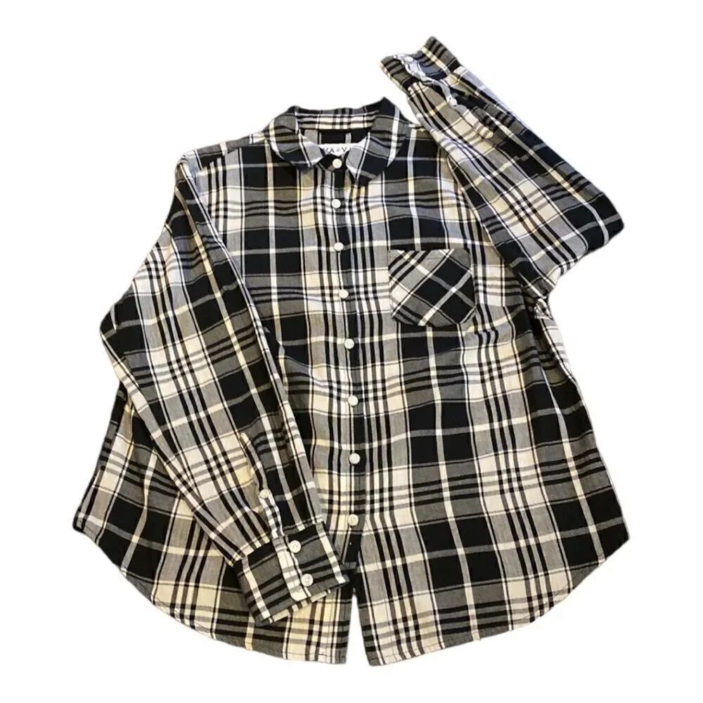 AVA & VIV Women’s Plaid Button Up Long Sleeve Shirt Size X
